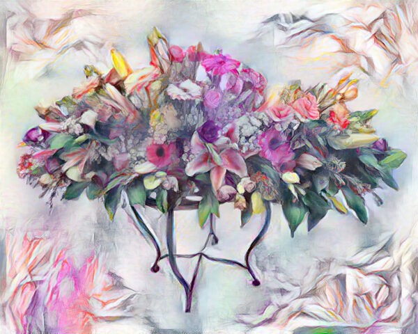 Composition florale de deuil en longueur dans les tons pastel